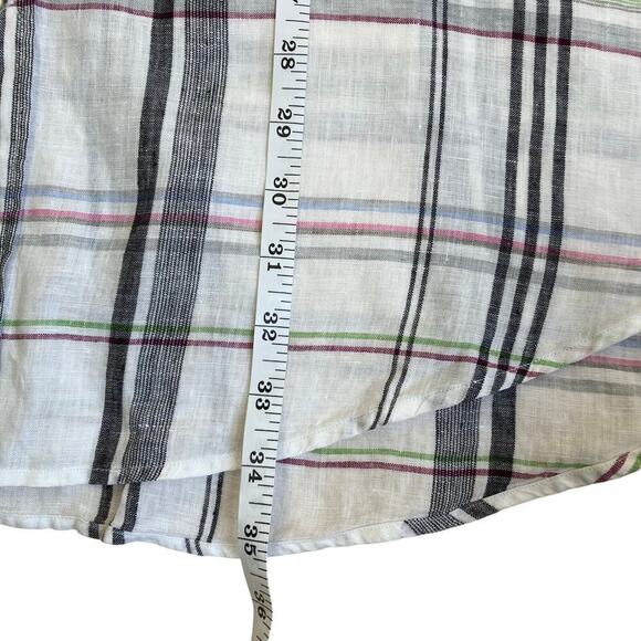 Thomas Dean Mens XL Tall 100% Linen Plaid Button Down Shirt White Multi Casual - Picture 12 of 16